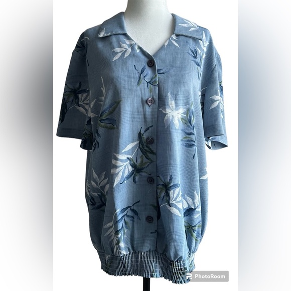 East west fashion, size L floral/beach theme button up with elastic waist - Picture 1 of 8